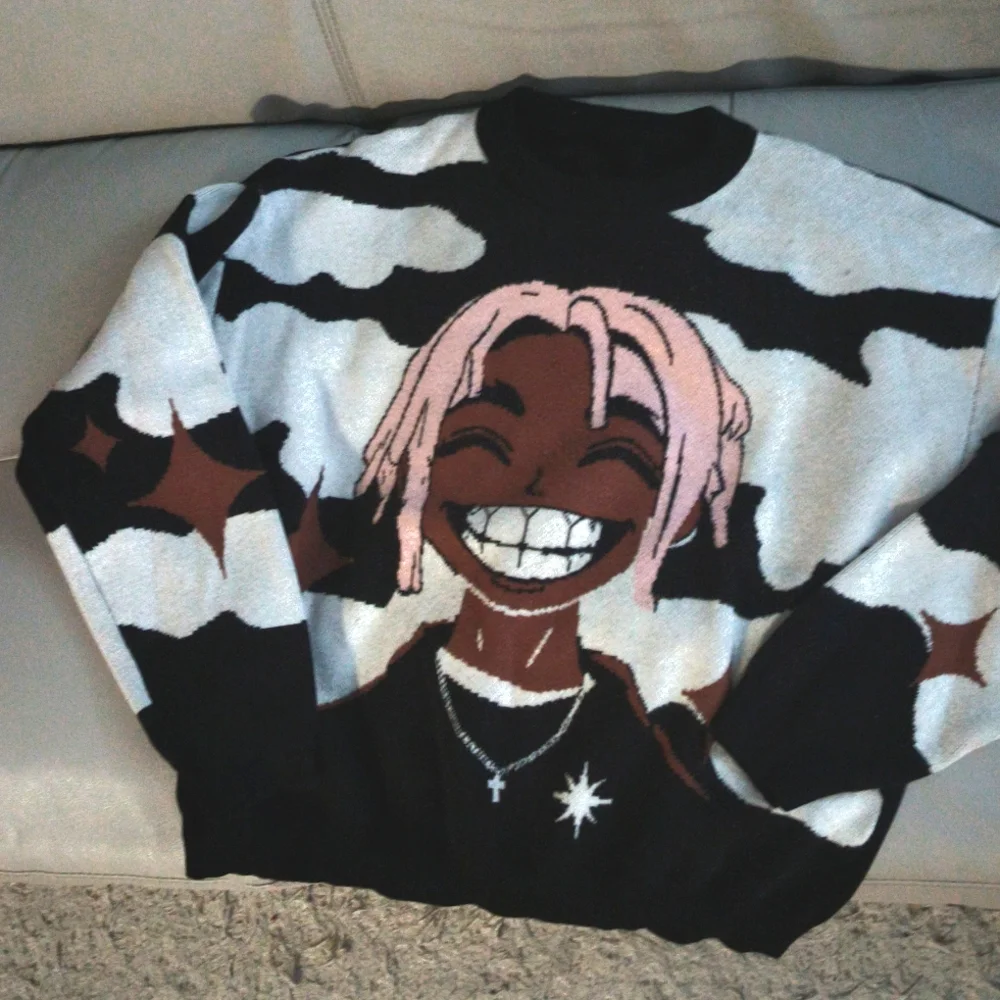 Boys Graphic Knit Sweater - Streetwear Smiling Character - Size 10